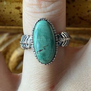 Natural Nevada Turquoise Sterling Silver Feather Ring Size 6